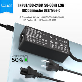 SOLICE 45W USB-C charger compatible with HP Chromebook 14-ca051wm, compact and efficient.