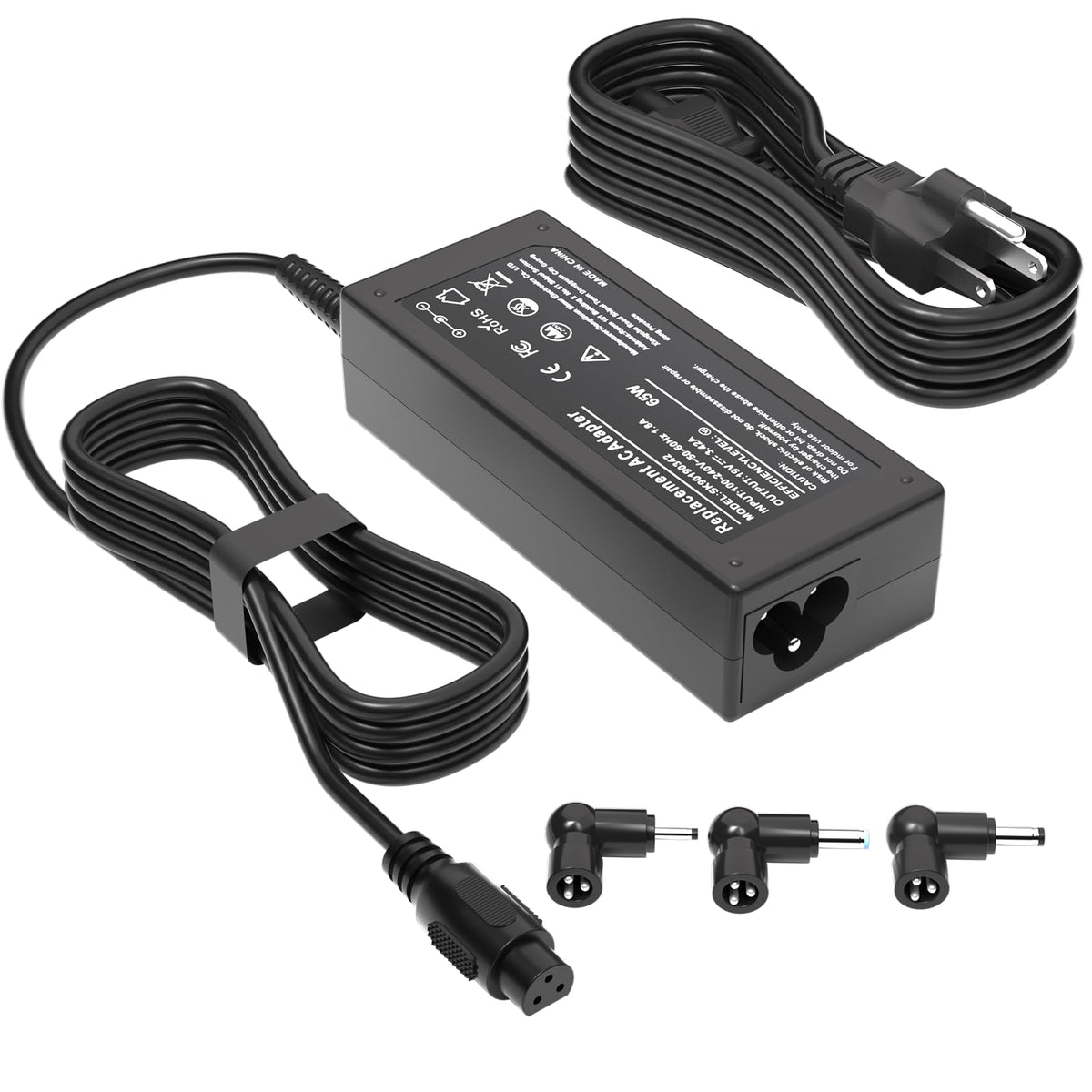 SOLICE 65W Acer charger front view powering compatible laptops