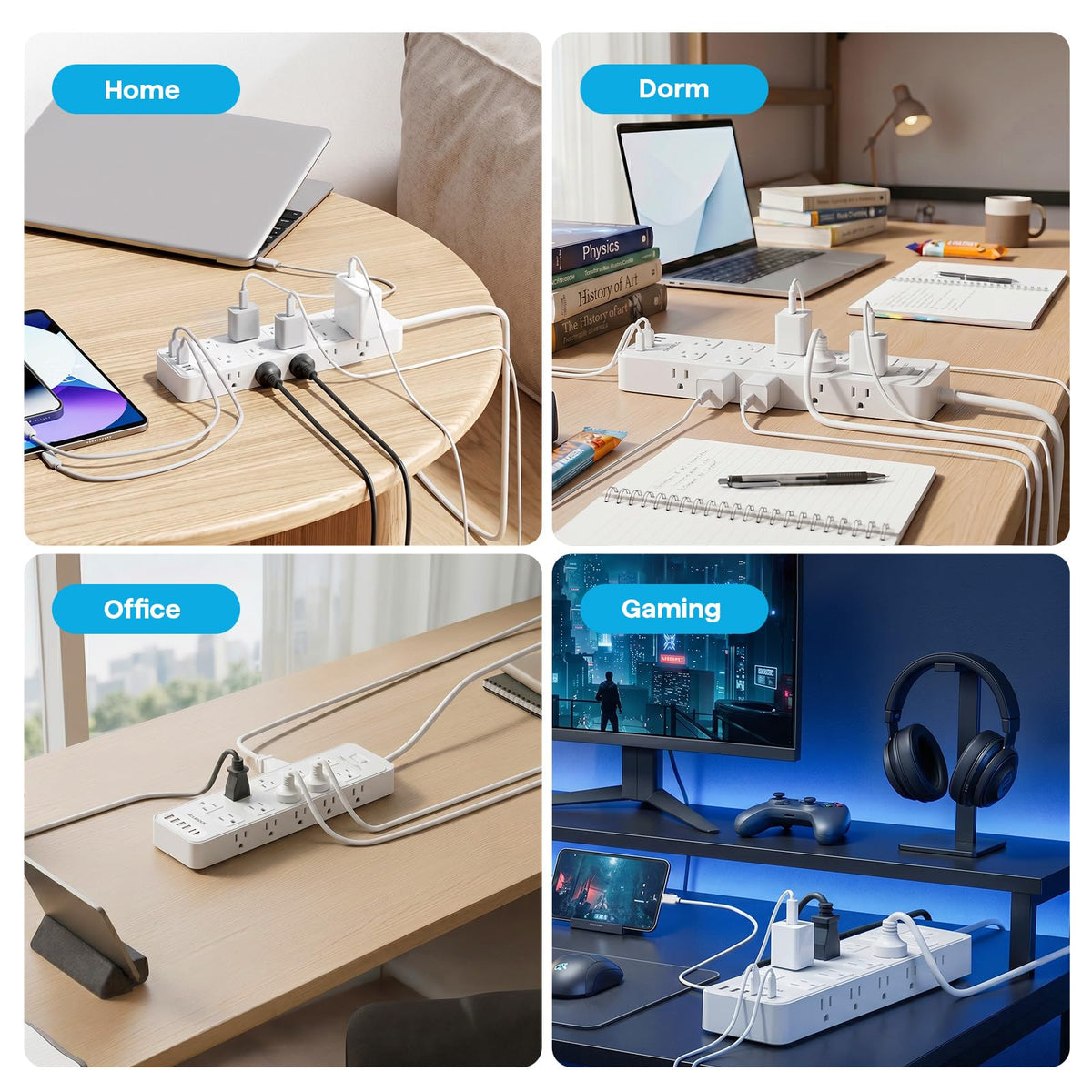 Solidock powering multiple devices on a home office desk for organized power