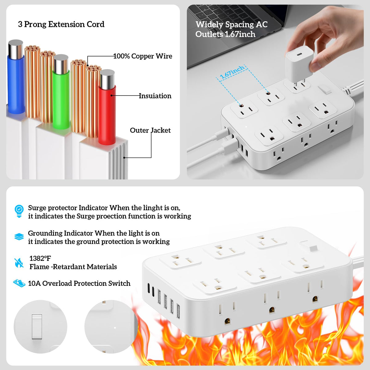 Solidock certification and surge protector label showing safety-focused components