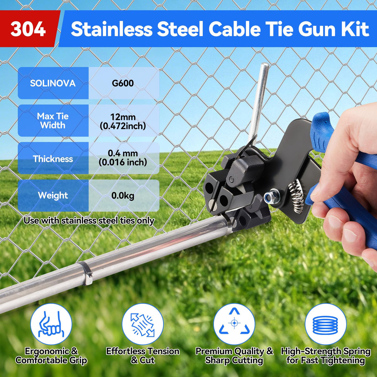 SOLINOVA close-up of 304 stainless steel zip ties highlighting corrosion resistance