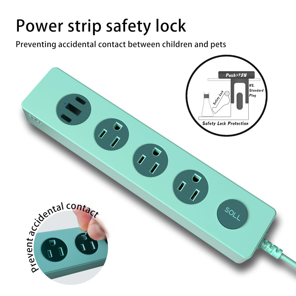 SOLL heavy-duty 6ft cord and grounded plug, durable and safe