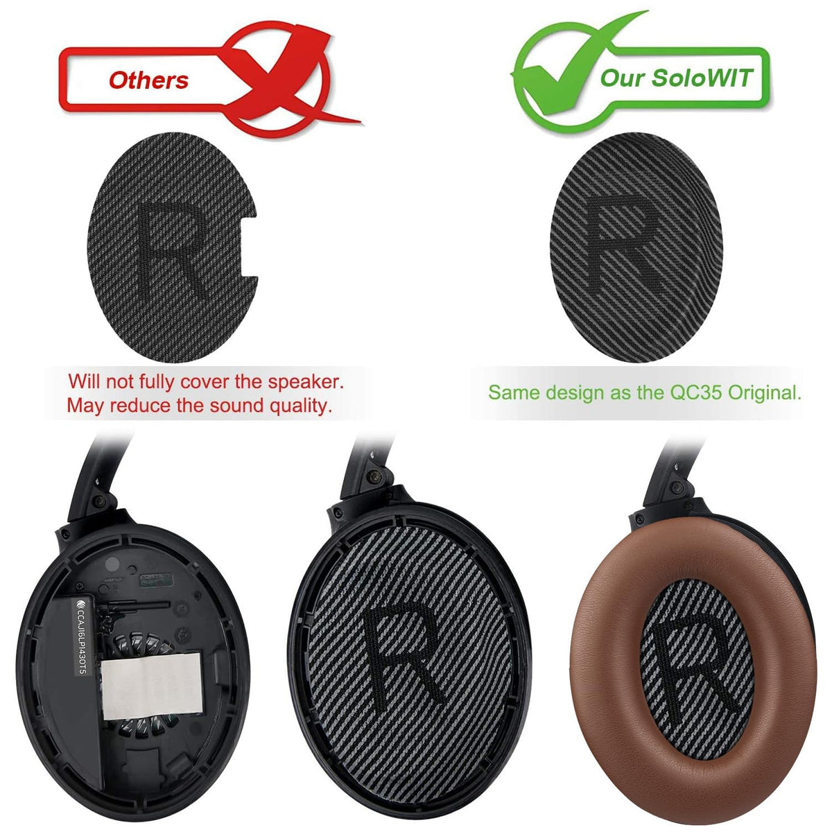 SoloWIT QC35 earpads with thicker padding for better fit and comfort.