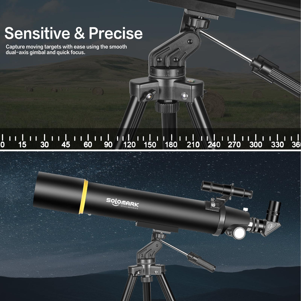 SOLOMARK 80900 includes 10mm and 20mm eyepieces for versatile magnifications.