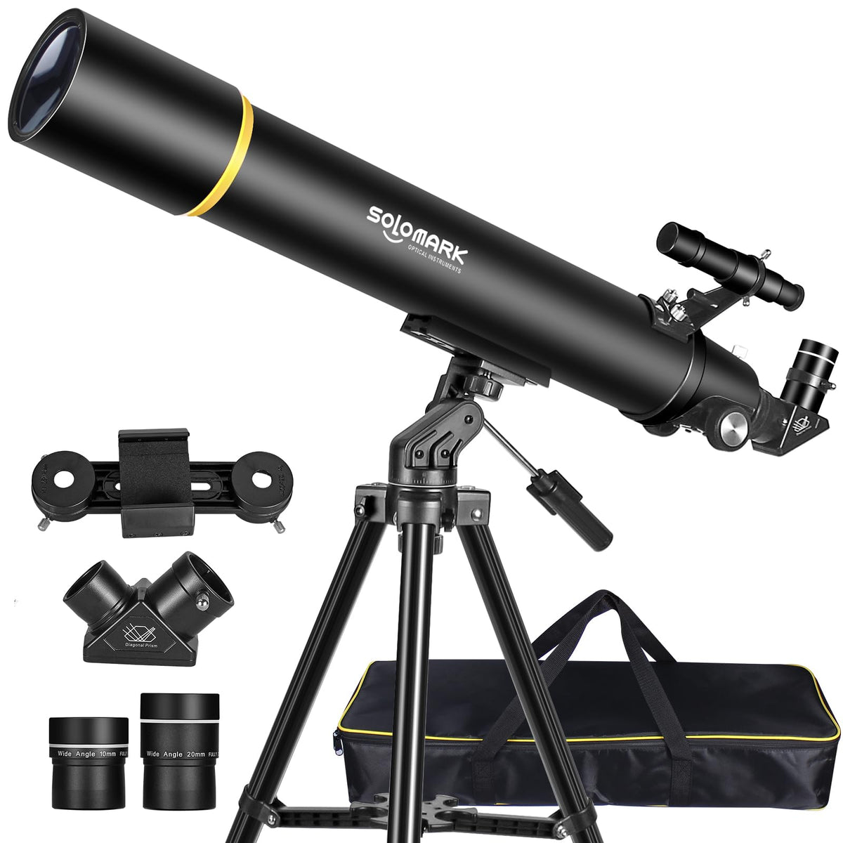 SOLOMARK 80900 telescope with 80mm aperture for bright, clear stargazing views.