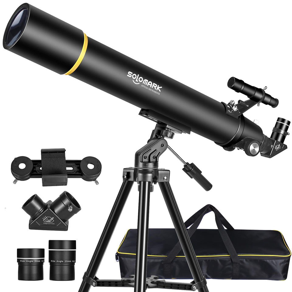 SOLOMARK 80900 telescope with 80mm aperture for bright, clear stargazing views.