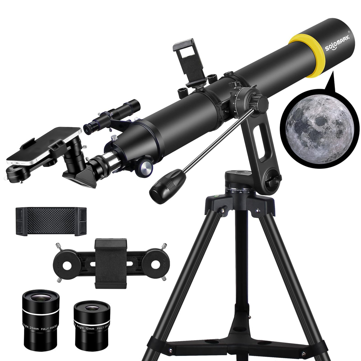 SOLOMARK telescope with 90mm aperture offering bright views for beginners