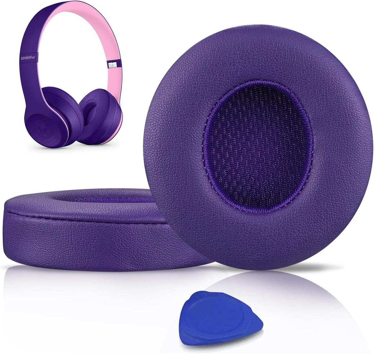 Solowit Beats Solo2/3 earpads main view with soft leather and thick cushion.