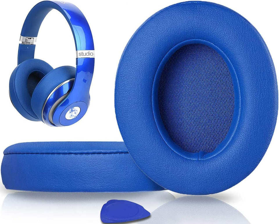 SoloWIT Beats Studio ear pads blue closeup highlighting memory foam comfort.