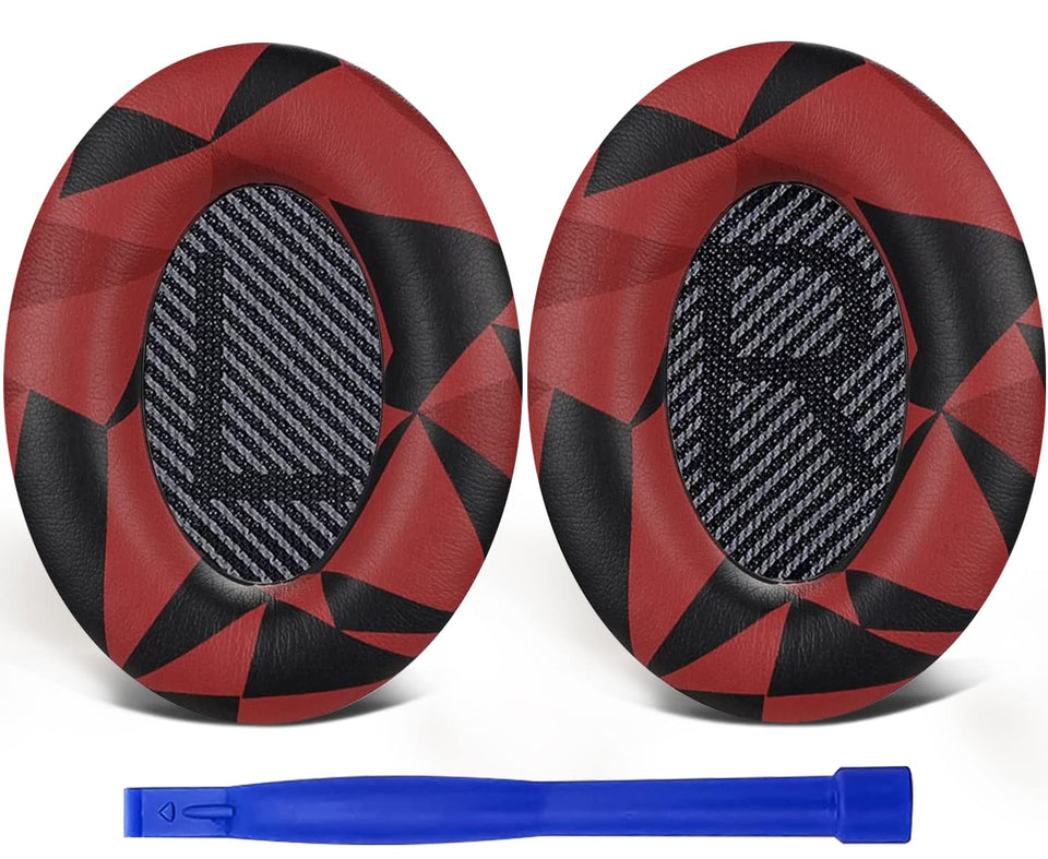 SoloWIT Bose QC35 earpads Red Storm close-up showing soft leather and thick padding for comfort
