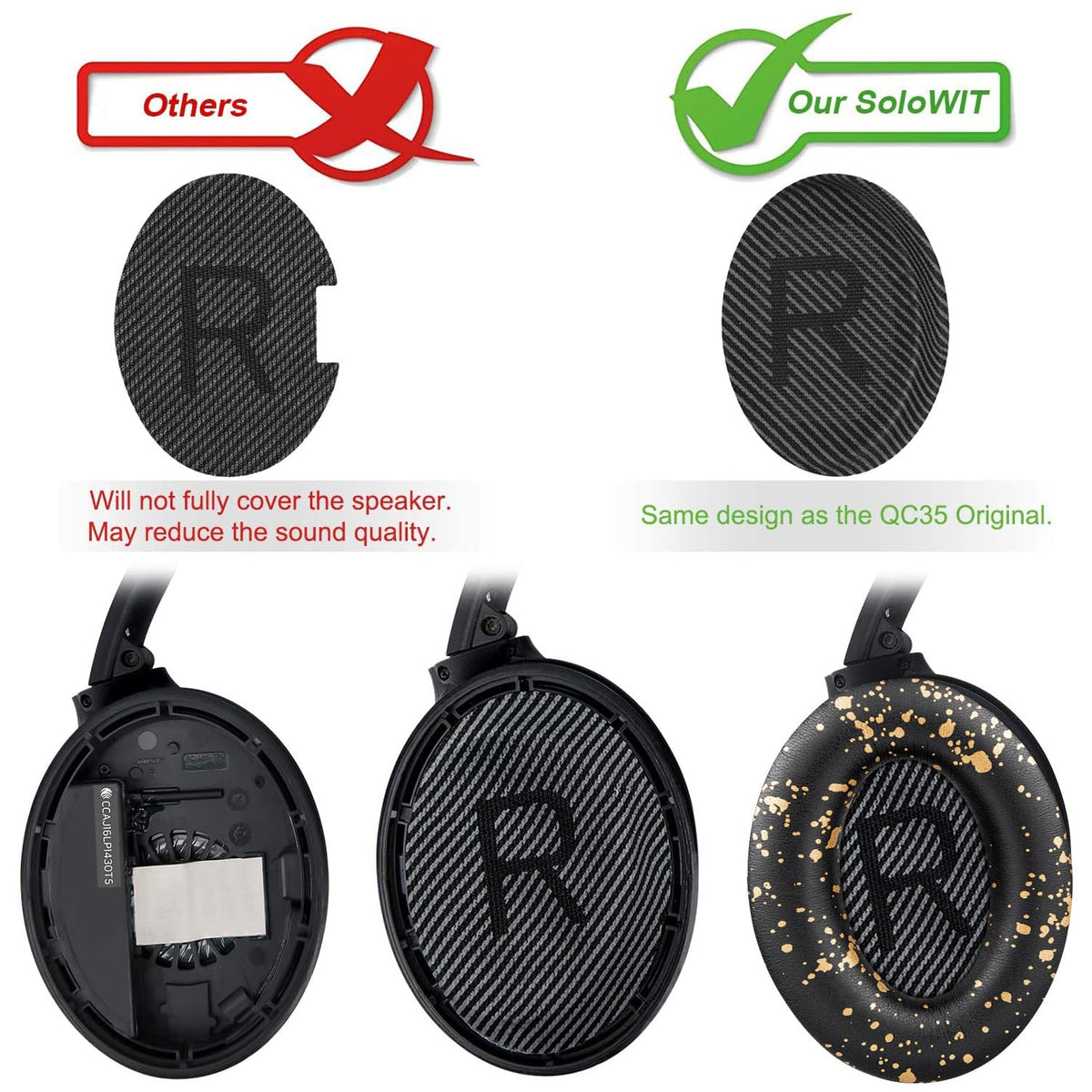 SoloWIT Bose QC35 replacement set keeps headphones comfortable during long sessions.