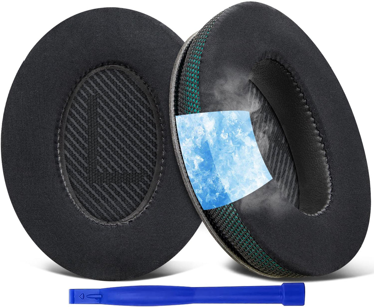 SoloWIT cooling-gel ear pads assembly highlighting breathable ice silk fabric for cooling comfort.