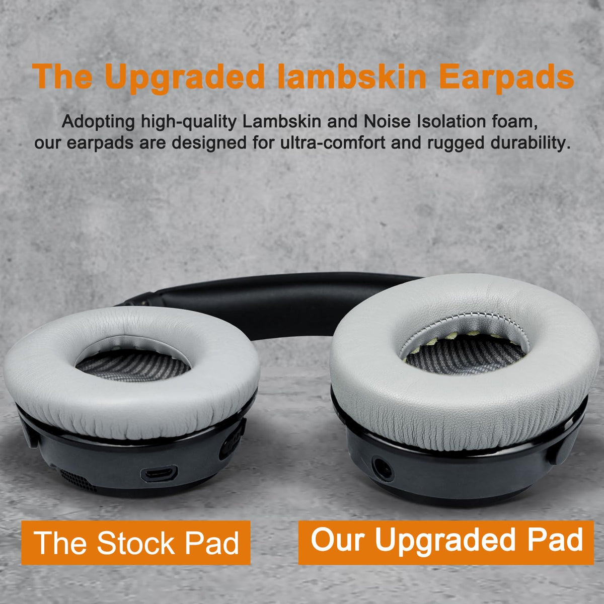 SoloWIT Lambskin earpads mounted on headphones demonstrating secure fit and comfort
