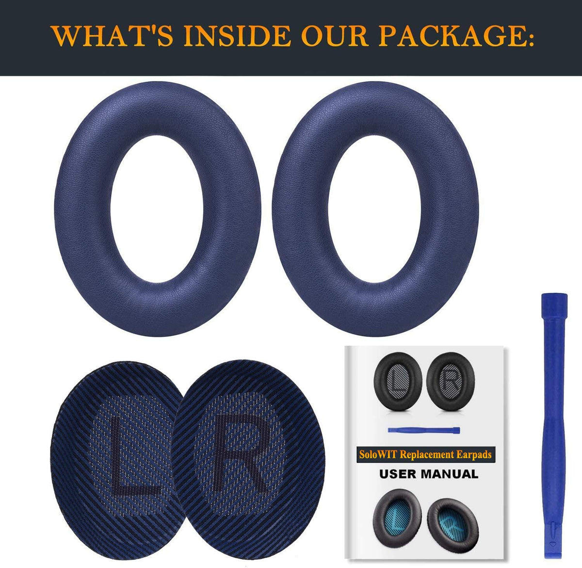 Midnight blue SoloWIT earpads add style and durability to QC35 headphones.