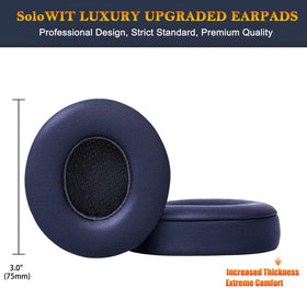 Solowit navy earpads on Beats Solo 2/3 headphones for comfortable listening.