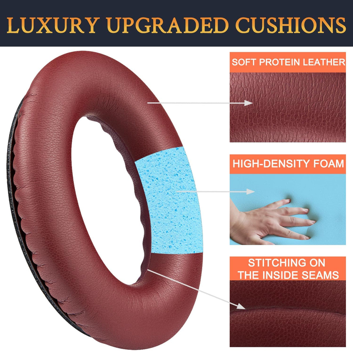 Foam detail highlights high-density padding for comfort.