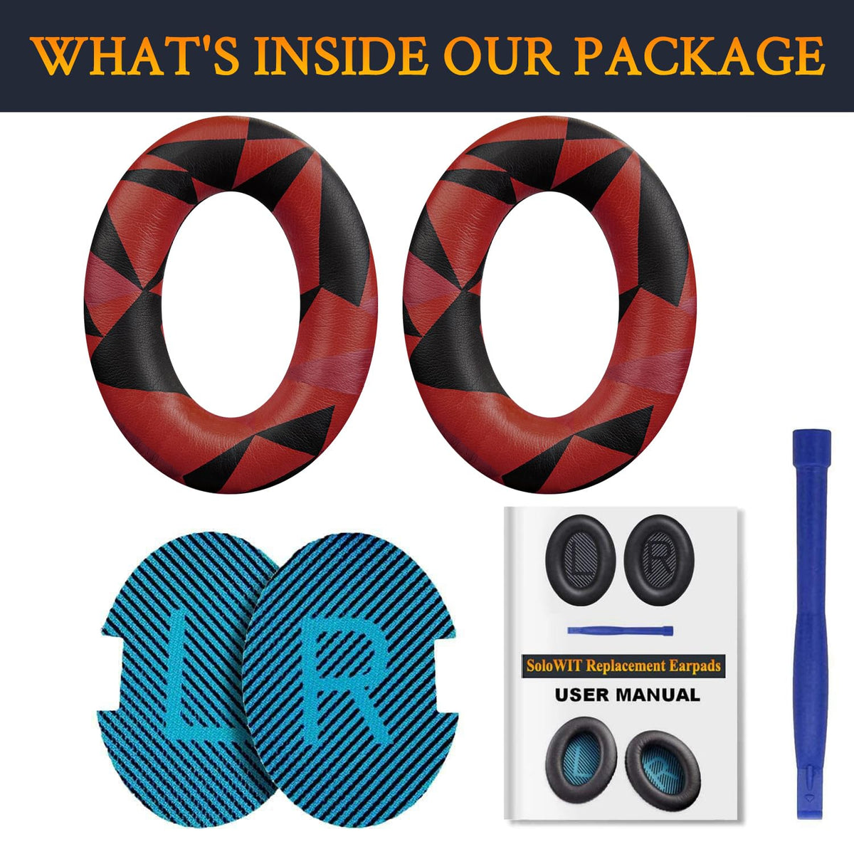 SoloWIT earpads set includes replacement pads and installation guide for Bose