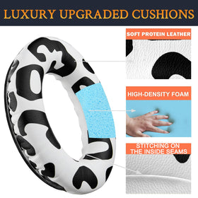 Snow leopard color earpads on headphones for stylish, comfortable wear