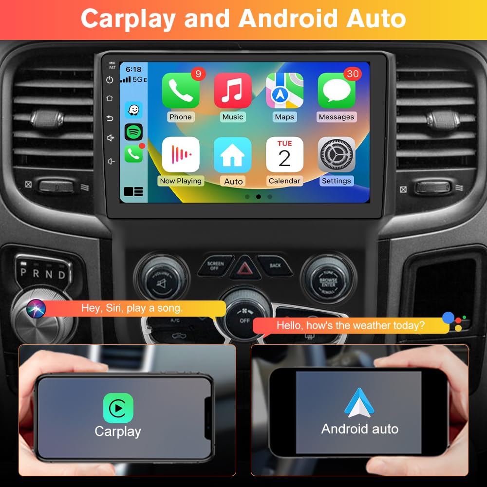 Solvitek wireless CarPlay and Android Auto for hands-free driving in Dodge RAM