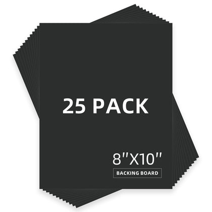 Somime 25-pack backing boards for uncut black mats; sturdy protection for photos and prints.