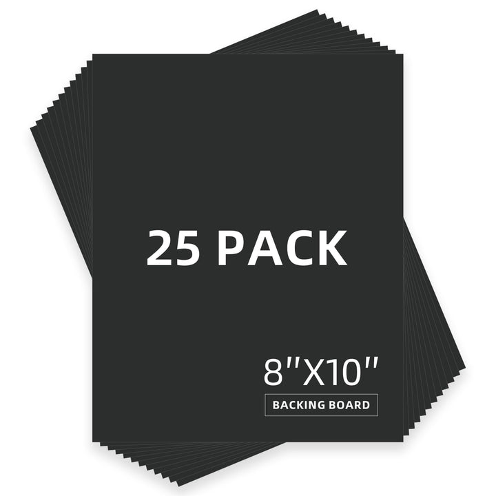 Somime 25-pack backing boards for uncut black mats; sturdy protection for photos and prints.