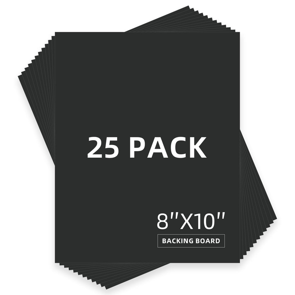 Somime 25-pack backing boards for uncut black mats; sturdy protection for photos and prints.