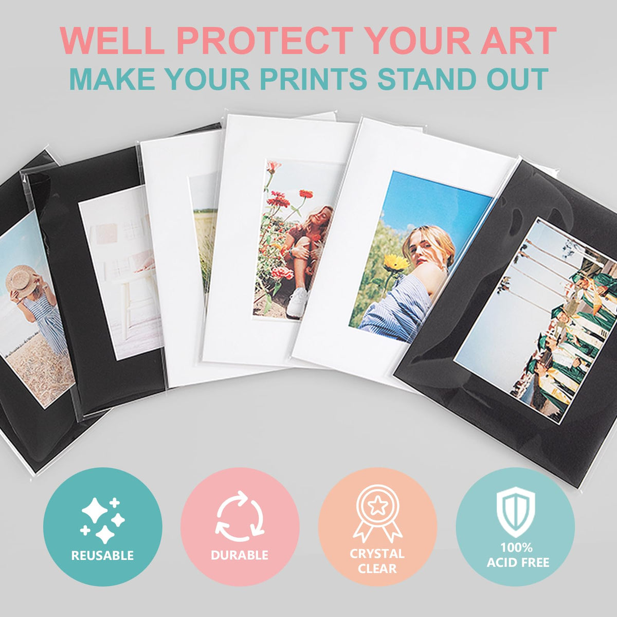 Somime clear bags for photos and posters showcase items with minimal glare