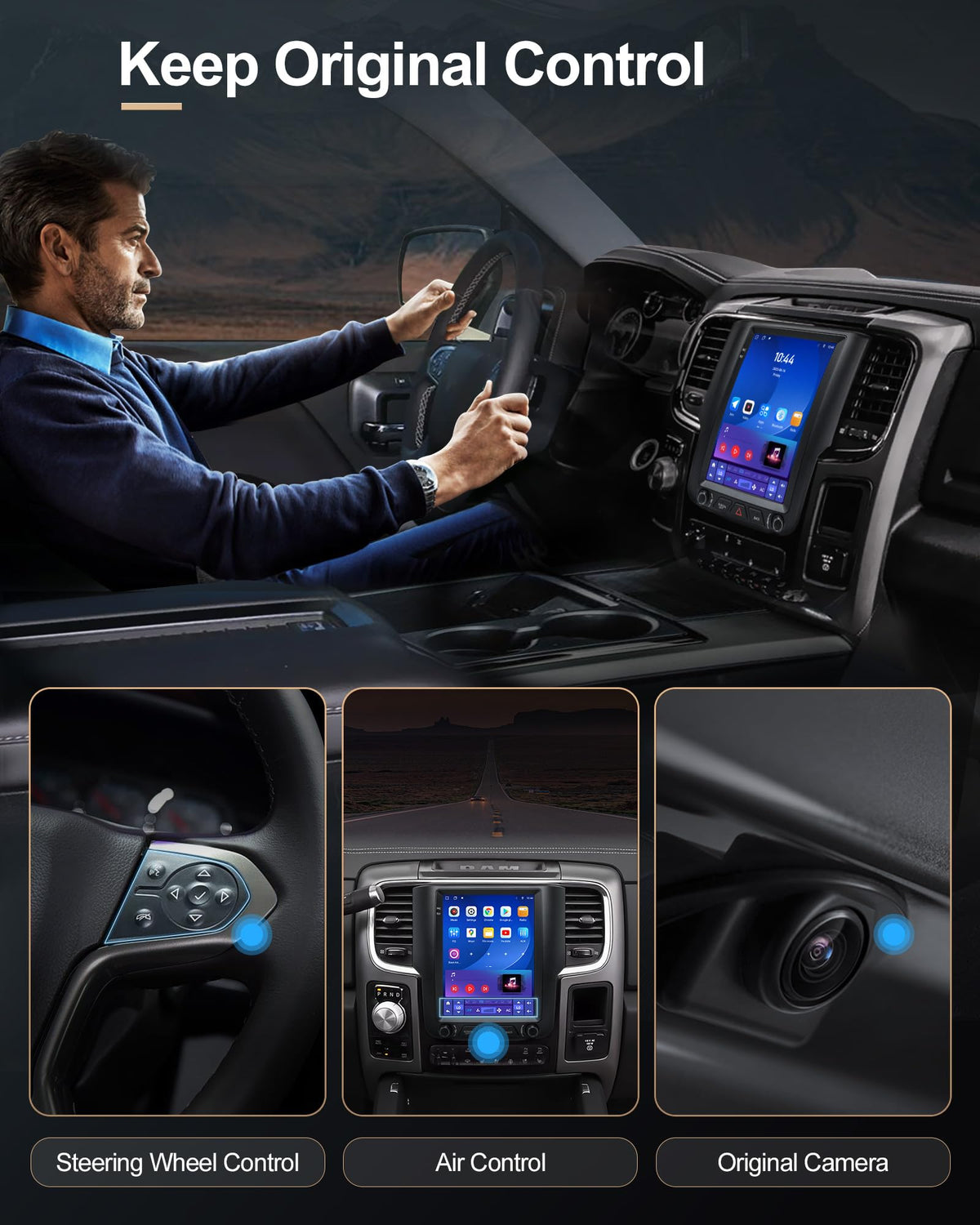 Sonicube nine-point-seven-inch Dodge Ram radio with AHD backup camera night vision