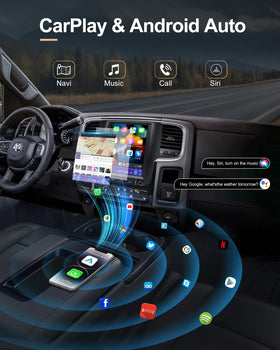 Sonicube nine-point-seven-inch Dodge Ram radio Android thirteen UI on display