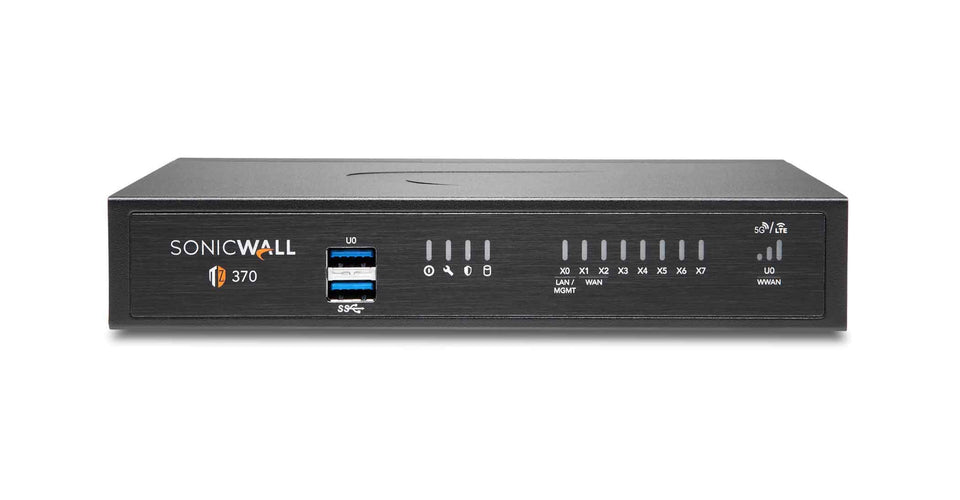 SonicWall TZ370 front view showcasing compact SMB firewall