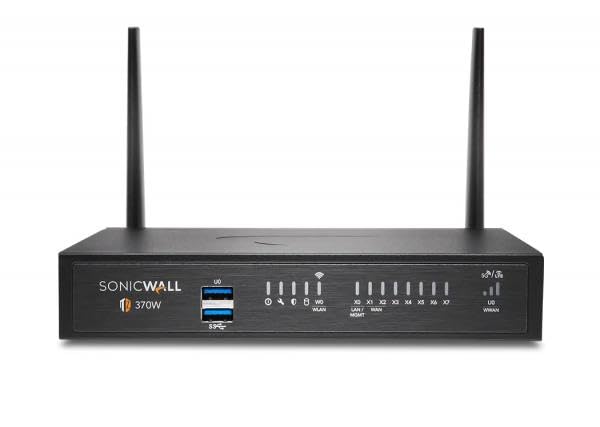 SonicWall TZ370 secure SD-WAN illustration highlighting cost savings and cloud performance.