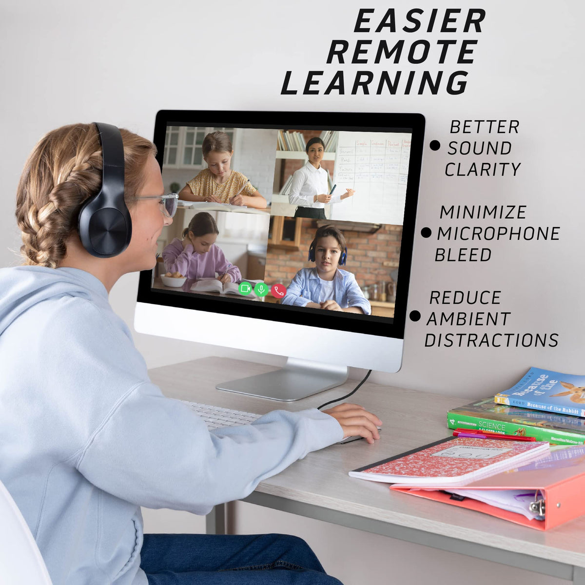 Sonitum adjustable headband headphones designed for kid-friendly fit during lessons.