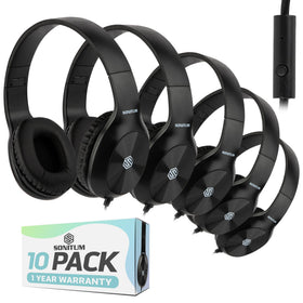 Sonitum classroom headphones bulk 10-pack front view for durable classroom audio.