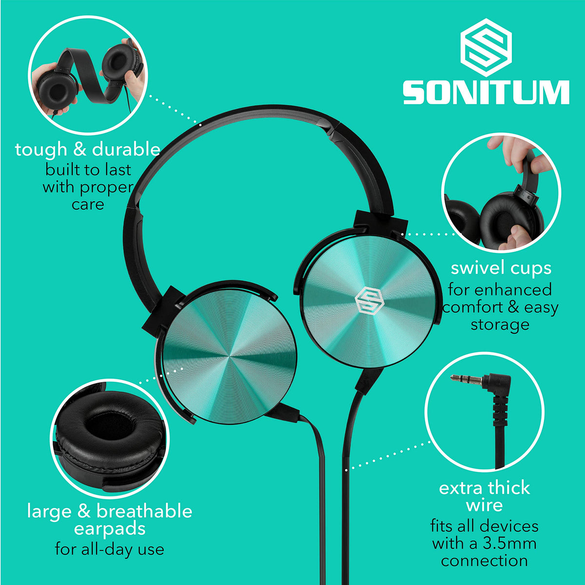 Sonitum classroom headphones side view highlighting swivel cups for easy storage between lessons.