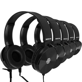 Sonitum front packaging showing five colorful durable student headsets
