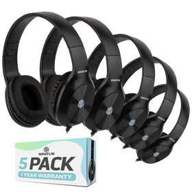 Sonitum front view of five-pack headphones showing durable construction and uniform styling