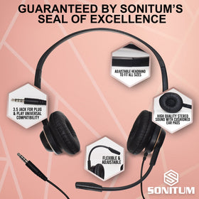 Sonitum over-ear cushioned ear pads offer lasting comfort during long meetings.
