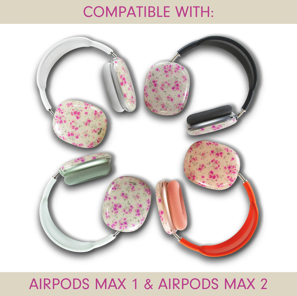 Sonix AirPods Max cover on headphones, cottage floral pink for discreet, stylish protection.