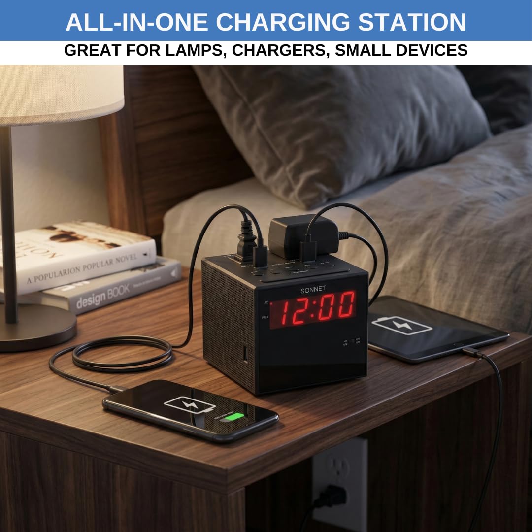 Sonnet alarm clock with very loud alarm up to 110 dB for heavy sleepers