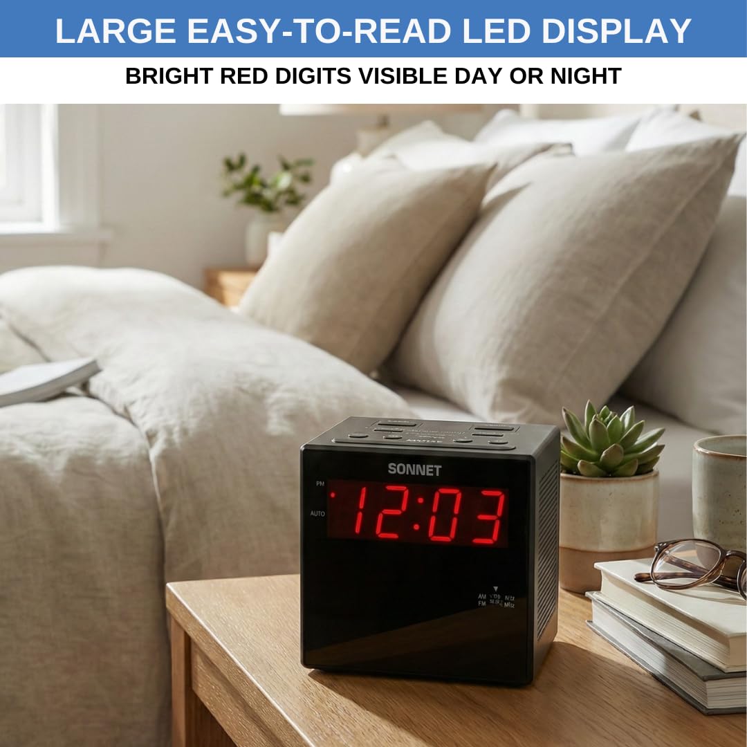 Sonnet compact bedside clock suitable for desk or bedroom spaces
