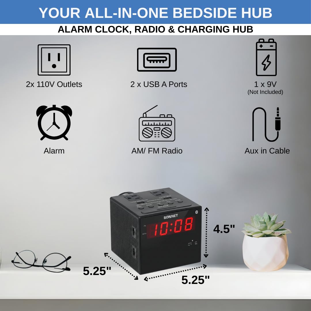 Sonnet alarm clock two AC outlets powering a lamp and device