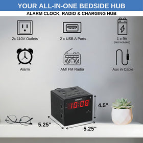 Sonnet alarm clock two AC outlets powering a lamp and device