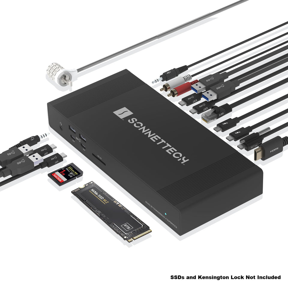 Sonnet Echo 20 front ports on a clean desk for quick connectivity.