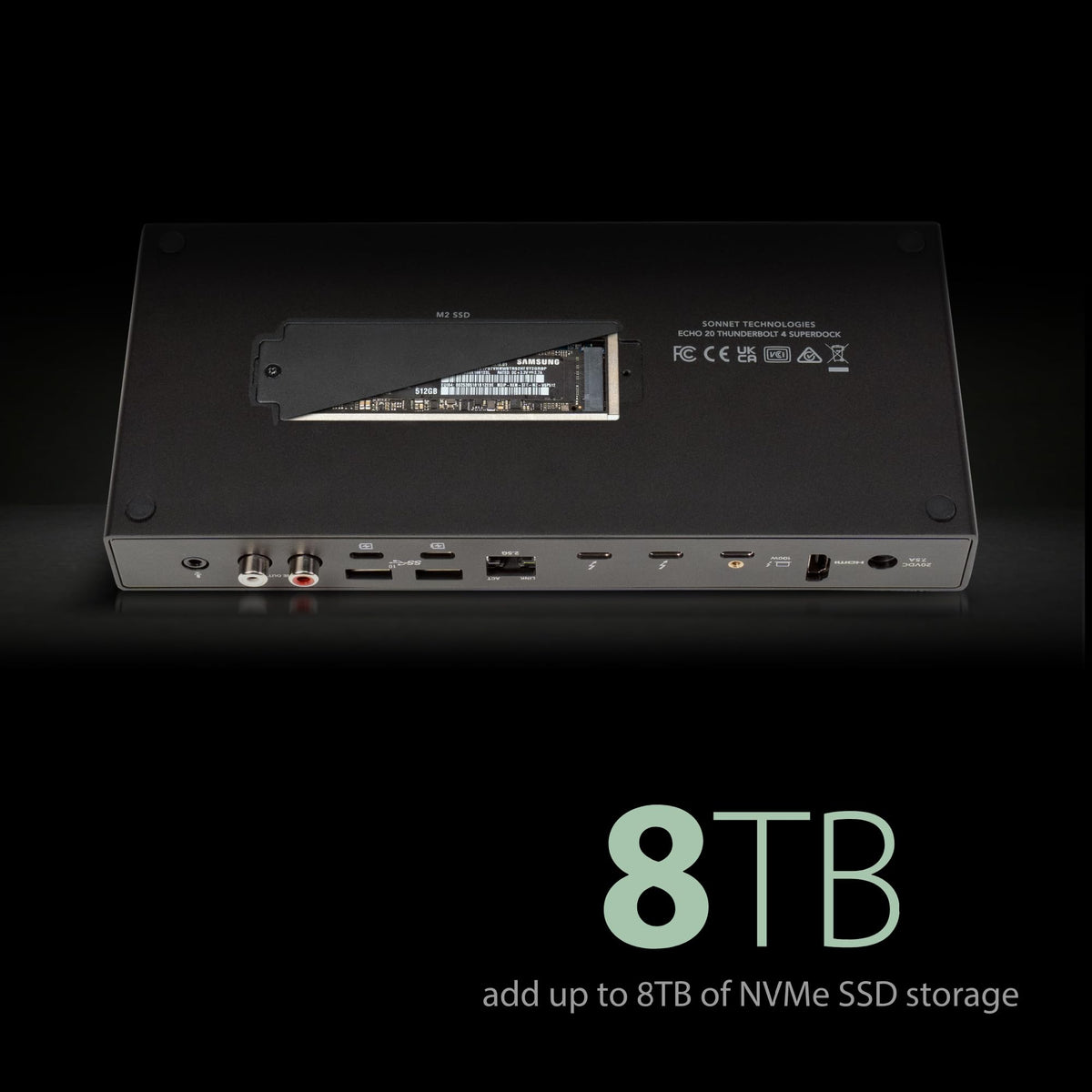 Sonnet Echo 20 Thunderbolt 4 ports enable fast data transfer for peripherals.