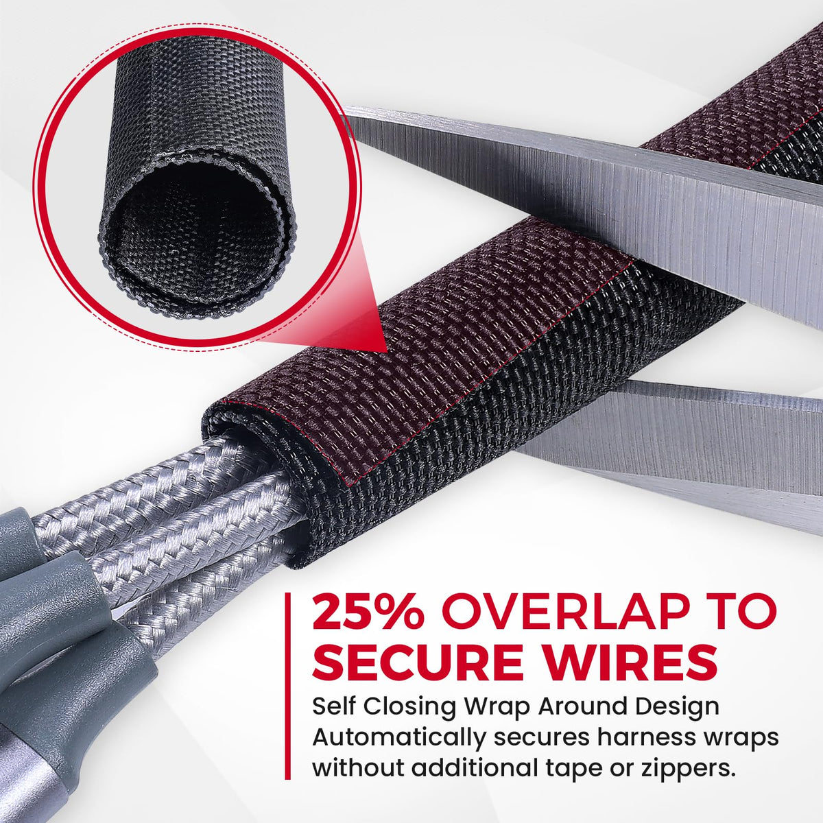 Sonoreboom 25 percent overlap wrap securely covers cables without tape.