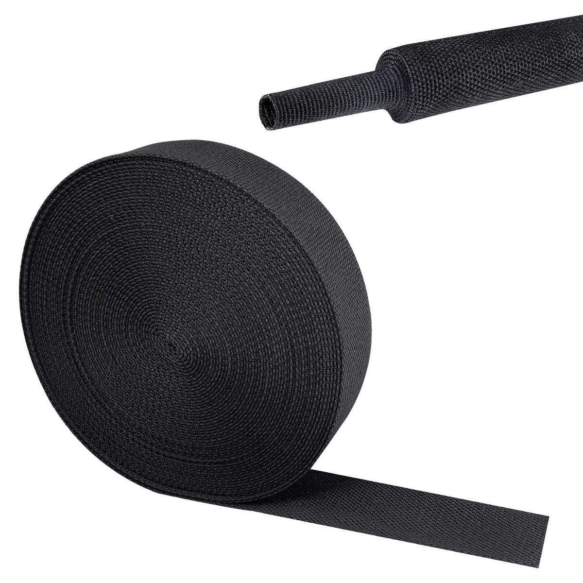 Sonoreboom front view braided sleeving roll showing product length and label benefits