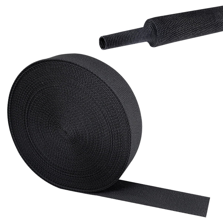 Sonoreboom front view braided sleeving roll showing product length and label benefits
