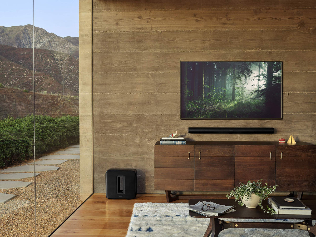 Sonos Arc Gen 1 black Dolby Atmos for immersive sound.