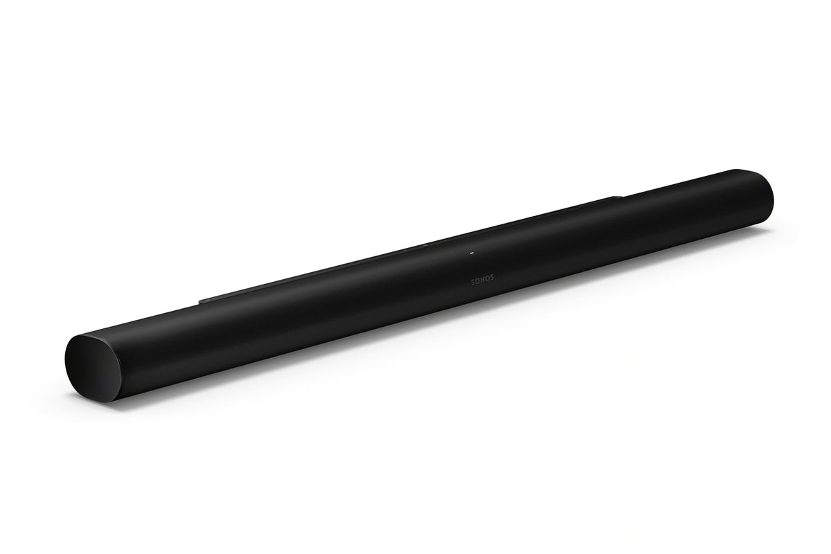 Sonos Arc Ultra soundbar front view, immersive entertainment aesthetic for living rooms.