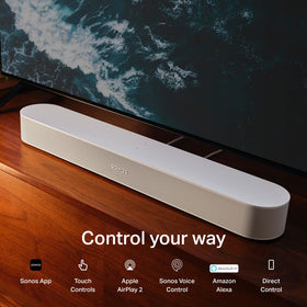 Sonos Beam Gen 2 white AirPlay 2 control for seamless streaming.